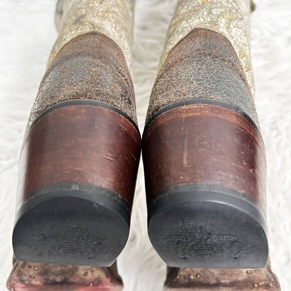 Justin Boots Women’s Western Cowboy Boots Sz 5.5B Distressed Leather Cream Brown - Picture 9 of 11